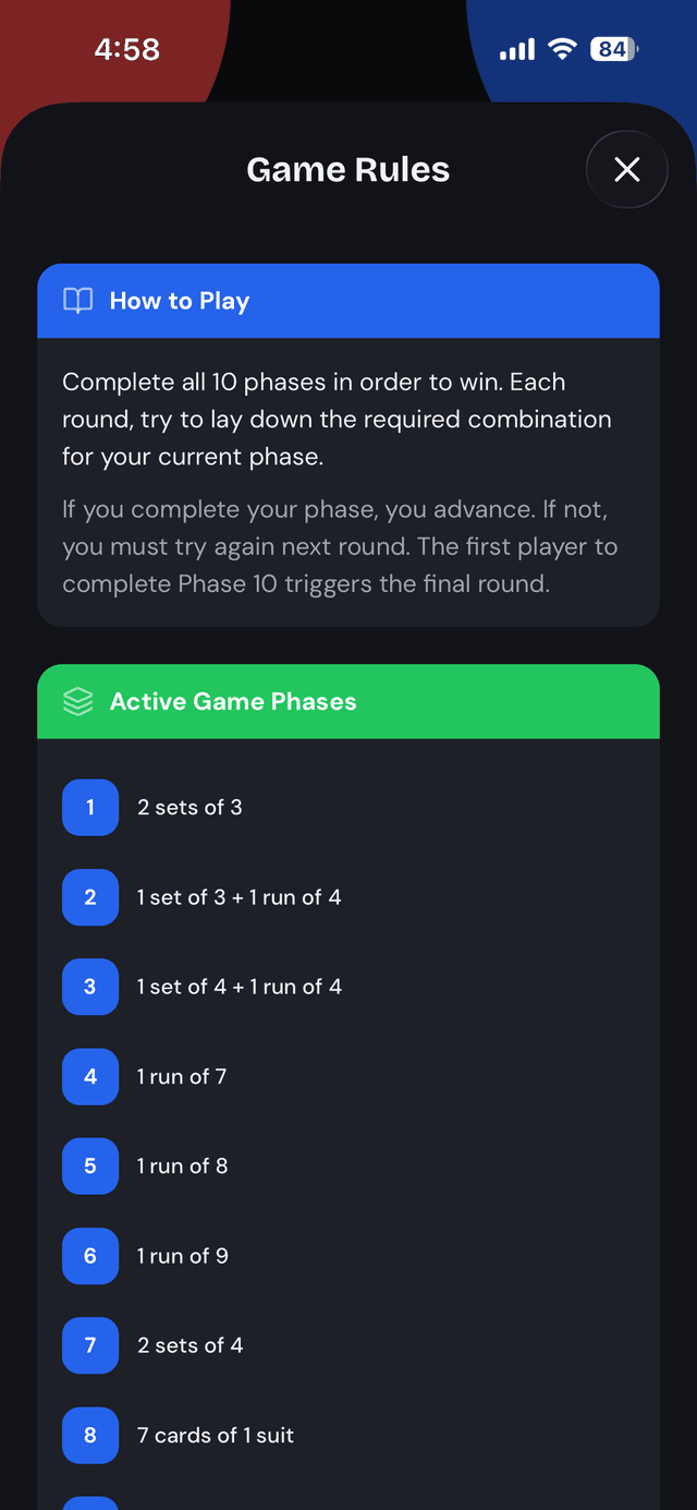 Phase 10 Scorekeep card values reference